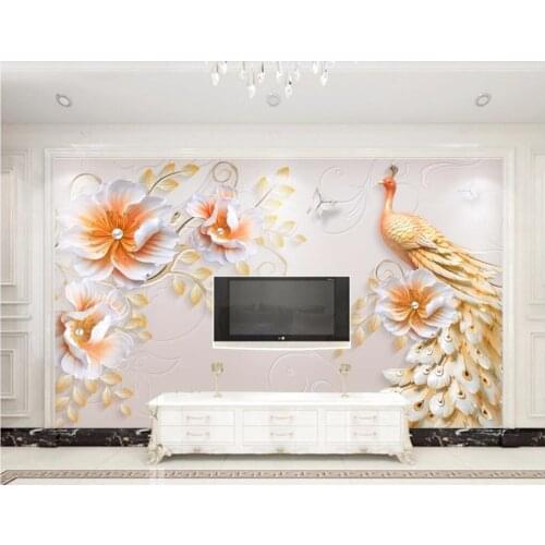3d wallpaper cloth custom photo Modern simple peacock flowers bloom home improvement 3d wall murals wallpaper for living room