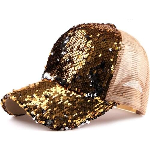 New Fashion Womens Summer Sun Hats Hollow Design Sequin Baseball Caps Outdoor Adjustable Sports Mesh Caps For Ladies Wholesale