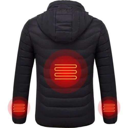New USB Outdoor Heated Vest +size Winter Jas Vrouwen & Mannen Verwarmde Jas Slimme Thermostaat Pure Kleur Hooded Heated Jacket
