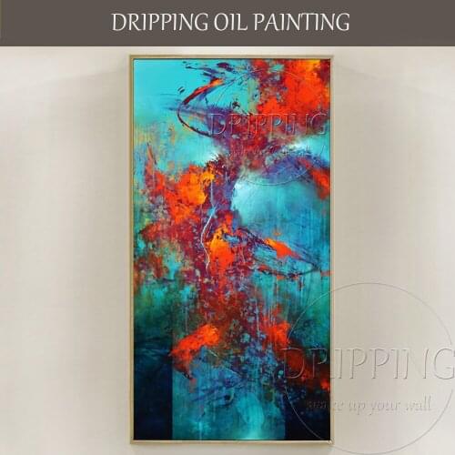 Excellent Artist Pure Hand-painted High Quality Large Canvas Abstract Oil Painting on Canvas Red and Blue Abstract Oil Painting