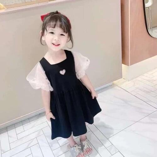 Summer Lovely Todddler Girls Short Sleeve Princess Dress Love Embroidery Lace Costume Vestidos Party Mesh Children Clothes