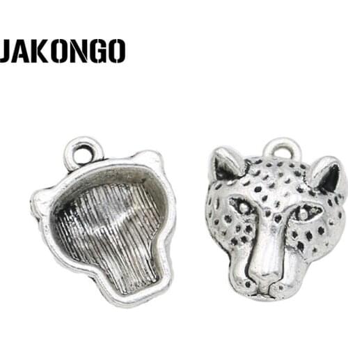 JAKONGO Antique Silver Plated Leopard Charm Pendants Handmade Jewelry Accessories Making fit Bracelet DIY 25x10mm