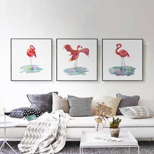 Nordic Pink Flamingos Series LOVE Bird Poster Wall Art Watercolor Minimalist Modular Pictures Canvas Painting Prints Kids Room