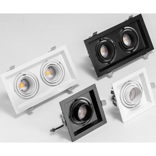 Adjustable zoom bold light led double head embedded spotlight ceiling light spotlight adjustable square grille downlight