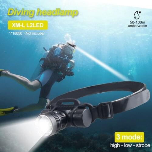 3 Mode LED Diving headlamp Recharge XM-L2 Underwater 100 Meter Diving headlight Fishing Lamp Light Camping Waterproof For 18650