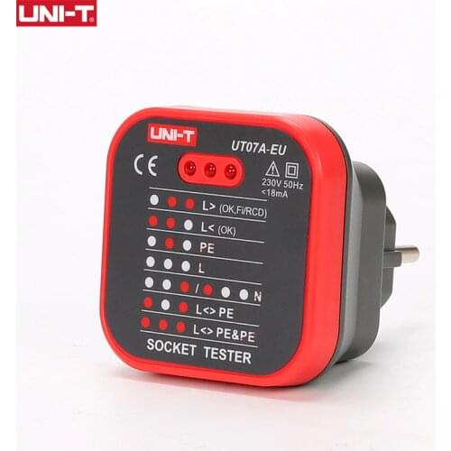UNI-T UT07 Socket Testers Detector EU Plug Ground Neutral Fire Plug Polarity Phase Check Wiring Detection RCD Leakage Test