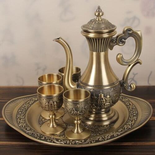 Ancient style copper alloy wine set sake pot household liquor cup strong liquor retro wineware high goblet Chinese palace