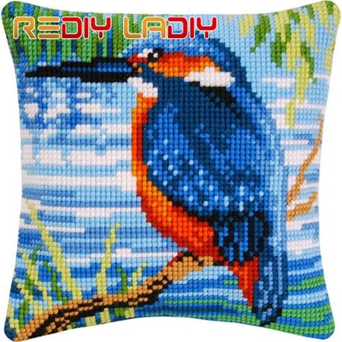Cross Stitch Cushion Birds & Flowers Make Your Own Pillow Chunky Cross Stitch Kits Pre-Printed Canvas Acrylic Yarn Pillow Case