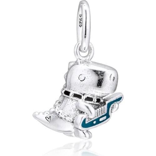 Green Enamel Music Punk Band Dinosaur Charms for Jewelry Making DIY Silver Pendant For Charms Bracelets Women Silver 925 Jewelry