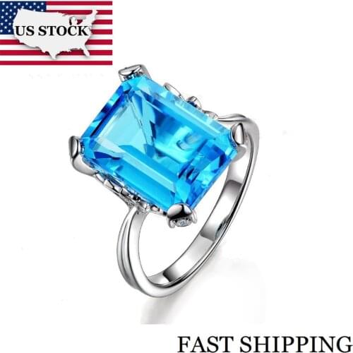 US STOCK Uloveido Wedding Rings for Women Engagement Ring Blue Crystal Ring Female Rectangle Cubic Zirconia Jewelry Gift RJ292