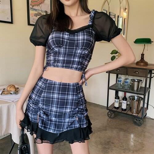 Swimwear Woman Girl Swimsuit Tankini Women Two Pieces Deuce Piece Bikini Skirt Fairy Fan Korea Ins Swimming Suits Polyester