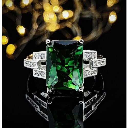 925 sterling silver 2020 new green rectangle zircona engagement rings for women female luxury party gift wedding jewelry R5050