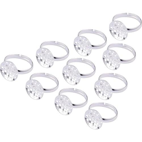 150pcs Adjustable Ring Base Blanks with 14mm-16mm Glue on Pad Silver
