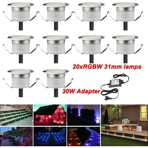 20Pcs/set RGBW RGB+Warm White 31mm 12V ip67 Kitchen Pathway Terrace Patio Stair Step LED Deck Rail Lights no controller