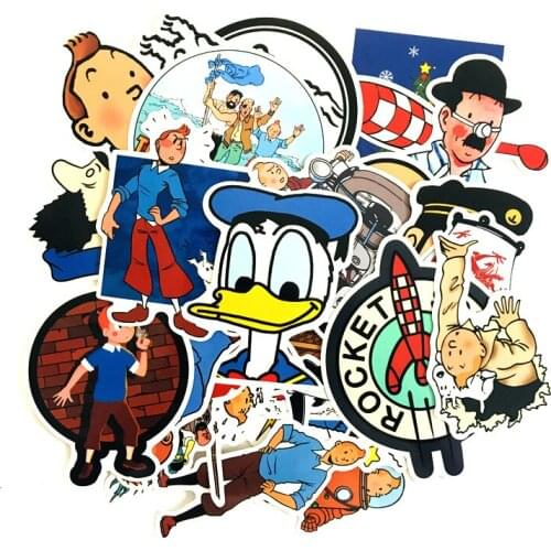 25Pcs/lot 2021waterproof tintin Adventures of Stickers For Snowboard Laptop Luggage Car Fridge Car- Styling Sticker Pegatina