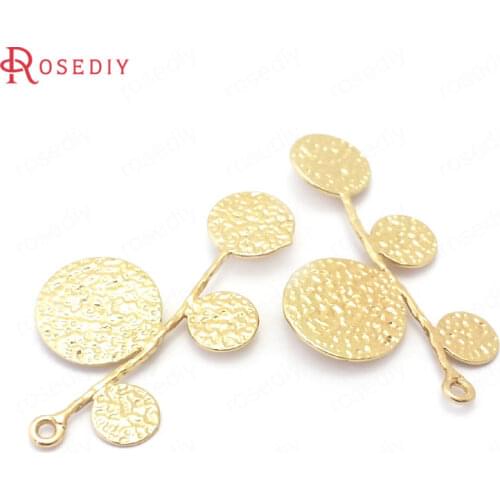 38856)10PCS 40x22MM 24K Champagne Gold Color Brass Round Tree Leaves Charms Pendants Jewelry Making Supplies Diy Accessories