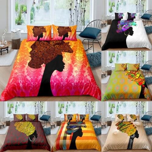 Africa Women Print Bedding Set Luxury Housse De Couette 3D Girls Duvet Cover Bedclothes 2/3pcs Home Decor 220x240 Queen King