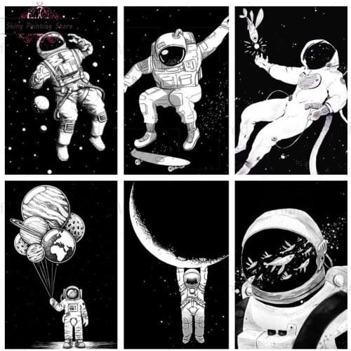 DIY Diamond Painting Black and White Astronaut Portrait Diamond Embroidery Kit Picture of Rhinestones Mosaic Art Home Decor Gift