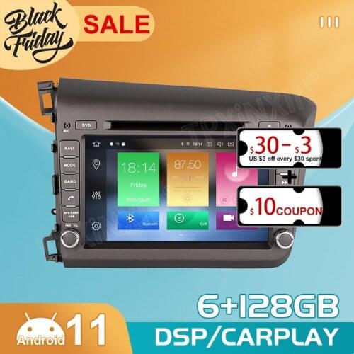 PX6 Android 11 6G+128G Carplay For Honda Civic 2012 2013 2014 2015 GPS Car Navigation Multimedia Video Stereo DVD Player Radio