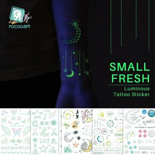 Rocooart Big Luminous Temporary Sticker Shining Stars Moon Fake Flash Waterproof Fashion Cool Body Art Fake Glowing stickers