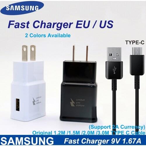 Samsung 9V1.67A Fast Charger EU/US For S10 S9 Plus Fast Charger Travel Adapter 2M Type C Cable For Samsung Note 10 9 8 7 A50 A70