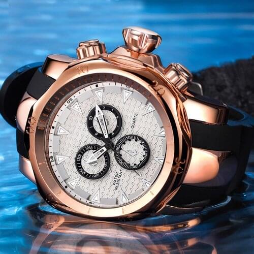 Three Crowns Quartz Mens Watches New Hot 51mm Big Dial Business Style Watch Stainless Steel Chronograph Clocks Relógio masculino