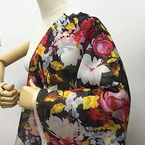 Floral print pure silk fabric sheer silk organza fabric for summer dress and skirt,SOZ205