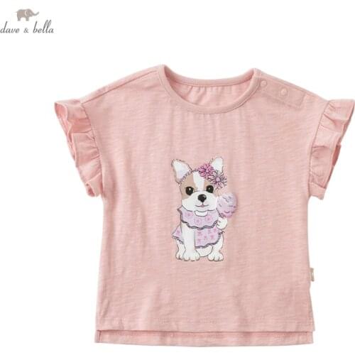 DBZ18140 dave bella summer baby girls cute cartoon T-shirt children tops girl kids fashion tees