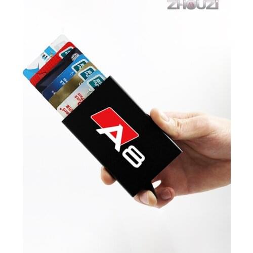 Anti-theft ID Credit Card Holder Men Women Porte Carte Thin Metal Wallets Pocket Case For Audi A8 D2 D3 D4 4E 4H Accessories