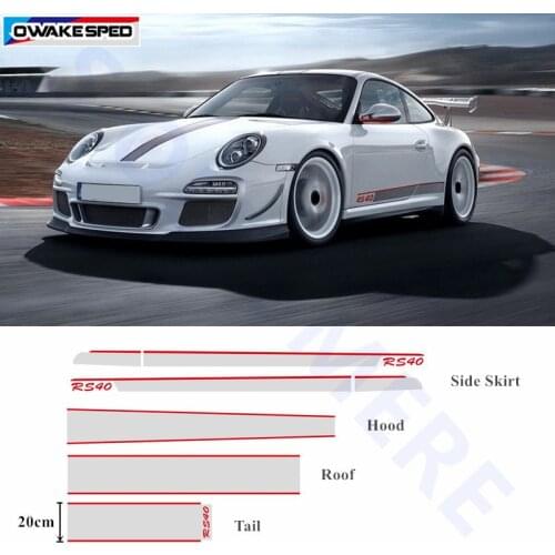 For Porsche 911 Car Whole Body Stickers Door Side Skirt Decals Auto Hood Tail Roof Sticker Customized Text RS40 Sport Stripes