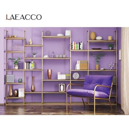 Laeacco Home Interior Modern Living Room Armchairs Unique Bookshelf 3D Pattern Interior Photo Background Photography Backdrops