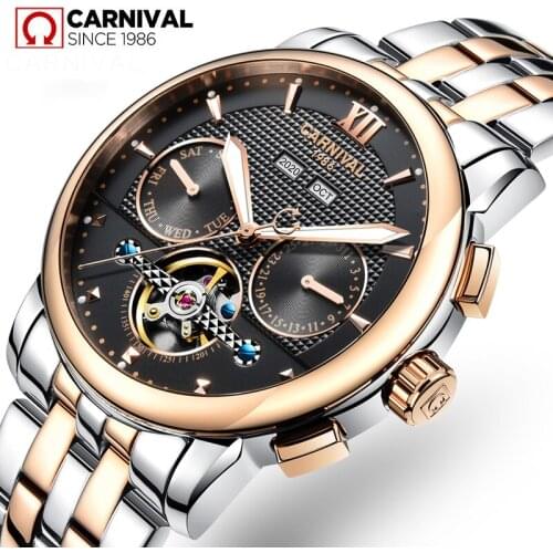CARNIVAL Mechanical Watches Fashion Luxury Mens Automatic Watch Clock Male Business Waterproof Tourbillon Wristwatch erkek kol