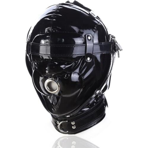 Leather Slave Sex Mask Hood Couples Sensory Deprivation Game Full Head Bondage Restraints Fetish BDSM Hood Sex Toy for Women Men