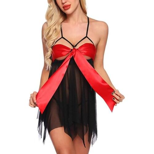 Red Bow Sexy Lingerie Babydoll Hot Erotic Underwear Women Porno Sleepwear Temptation Pajamas Sex Toys Christmas Gift For Women