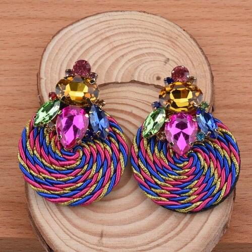 Colorful Round Geometric Statement Drop Earrings Women Jewelry Luxury Crystal Rhinestoen Large Earrings Female Accessories