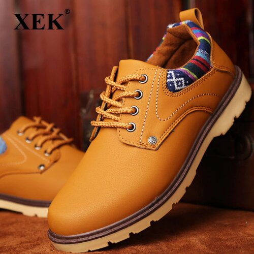 XEK Hot Sale Men boots Men Spring Autumn Waterproof Solid Lace-up Man Fashion Flat With Pu Leather Shoes ZLL273