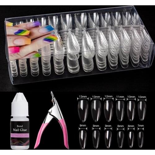 Mtssii False Nail Extension Tool Set Transparent Fake Nail 3D Decoration Glue Nail Rhinestone Manicure Tool Set