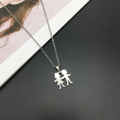 Stainless Steel Couple`s Lover his-and hers Statue Pendant necklace For Valentines day Romantic Gift