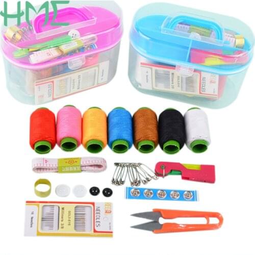 New Sewing Tools Kit Crochet Full Set Threader Needle Measure Scissor Kit Mini Travel Plastic Sewing Kit Tool with Storage Box