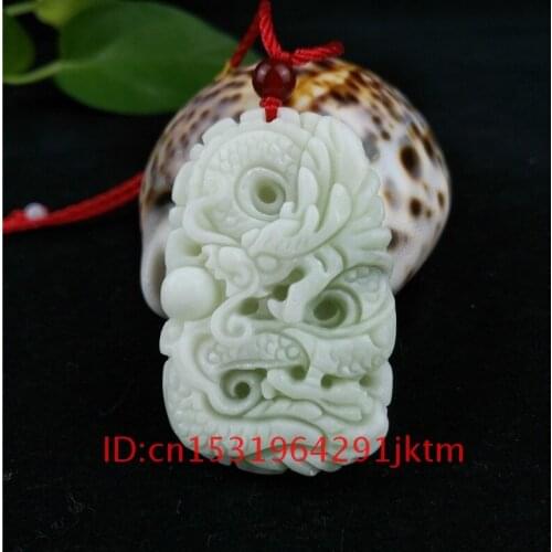 Charm Chinese Necklace Natural Pendant Amulet Accessories Dragon Jewelry Jade Carved Double-sided Fashion Gifts Men for White