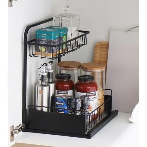 Kitchen Under Sink Organizer Rack Sliding Cabinet Storage Basket Pull Out Drawer Organizer Kitchen Bathroom Organization