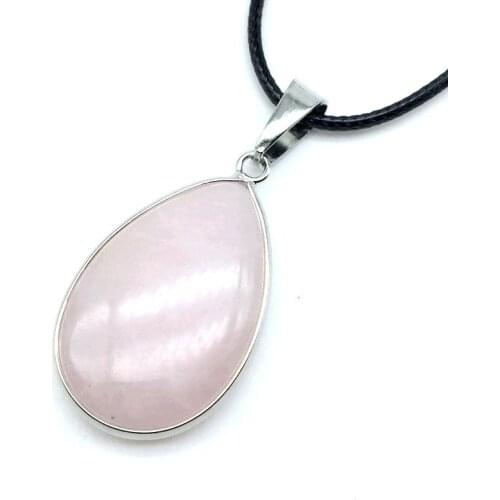 Natural Stone Bead Drop Pendant Necklace Black Wire Cord fashion Jewelry Rose Crystal Rhodonite Lapis etc 18x25 mm Size