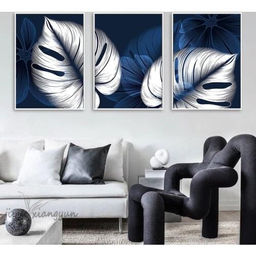 Blue White Plant Leaf Canvas Poster Print Modern Home Decor Abstract Wall Art Painting Nordic Living Room Decoration Picture