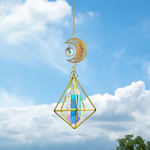 Moon Shaped Useful Chakra Faux Crystals Rainbow Maker Pendant Hanging Decoration Sun Catcher Decorative for Home