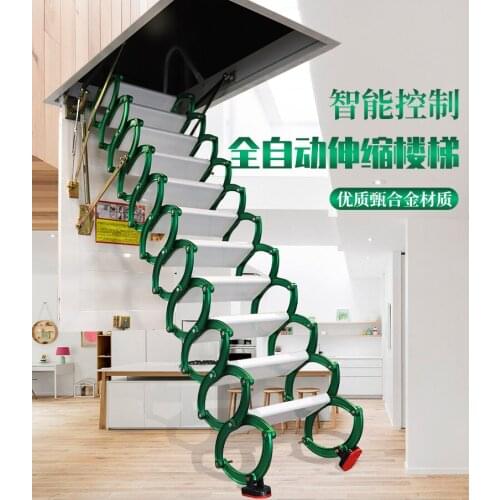 Semi-automatic attic telescopic stairs top-mounted