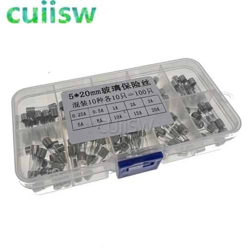Fuses 5*20mm (0.5A-20A)250v fuse kit fuse package insurance tube package 10 kinds (each 5PCS) 5x20 fuse kit