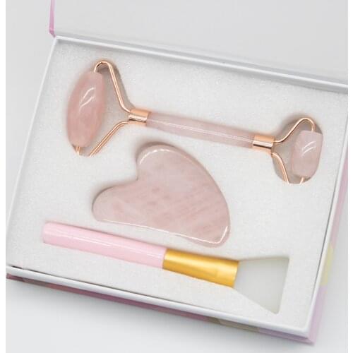 Rose Quartz Roller Face-lifting Massage Natural Jade Natural Facial Massager Slimming Jade Scraping Mask Brush Guasha Scraper