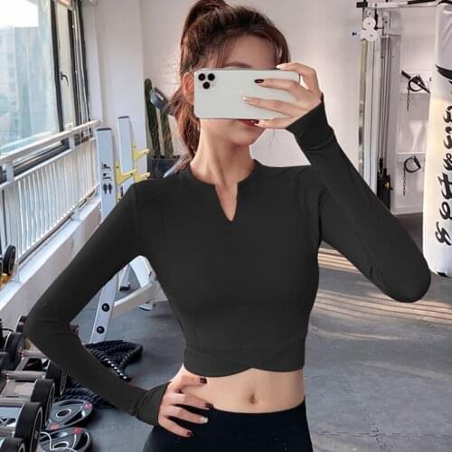 Sexy tight-fitting sports top womens stretch and thin quick-drying yoga clothes long-sleeved running fitness clothes