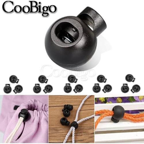 10pcs Cord Lock Stopper Round Ball Plastic Black for sportswear Boots shoelace Rope Paracord Backpack DIY Craft Accessories