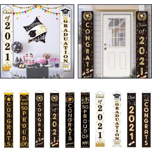2021 Graduation Decorations Hanging Flags Porch Sign, Graduation Party Decoration for Indoor/Outdoor Home Door Decor
